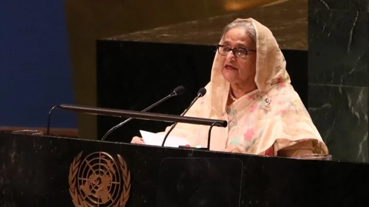 Prime Minister Sheikh Hasina gives a speech at the 78th session of the United Nations General Assembly at the UN headquarters in New York on Friday, September 22, 2023. Photo: PMO