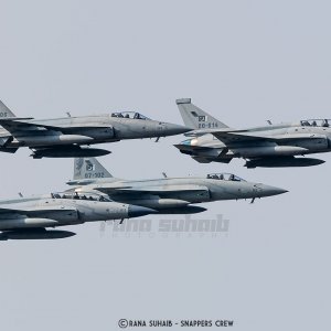 Thunders from No. 16 Squadron led by Air Commodore Ahsan