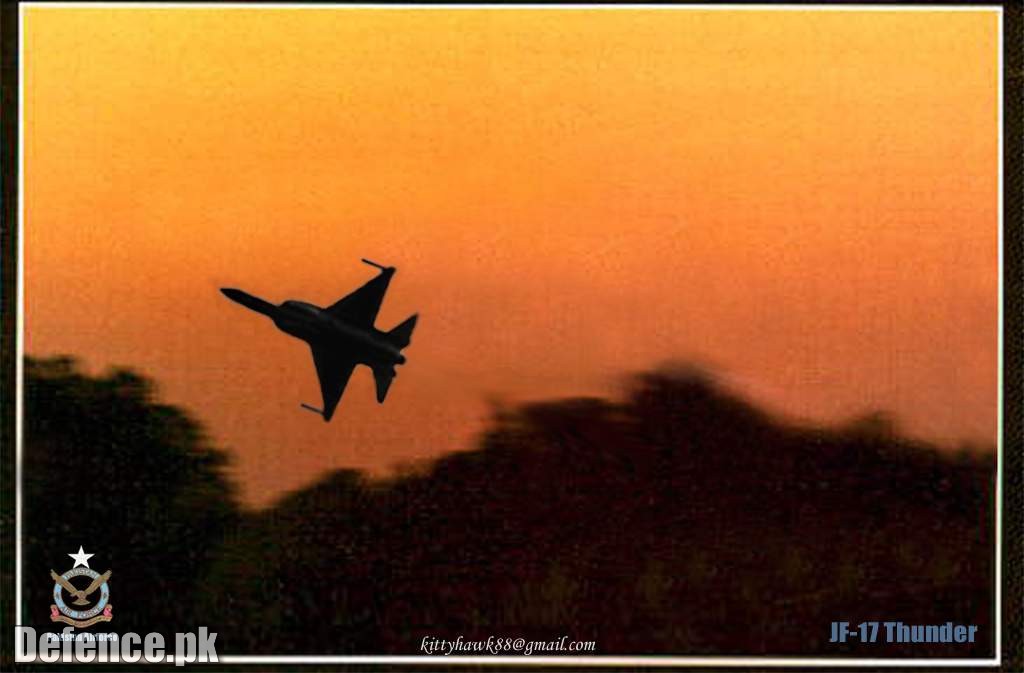 A Low level flying JF-17 Thunder with full Afterburners