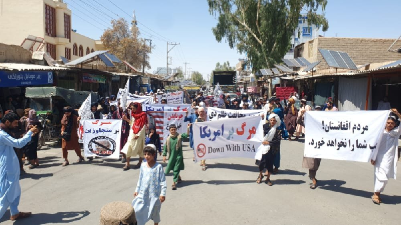 the protests were launched a day after the taliban said their government had no information about zawahiri photo twitter tolonews