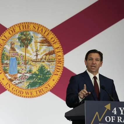 Governor Ron DeSantis of Florida speaking in Miami on  Tuesday. Photo: AP