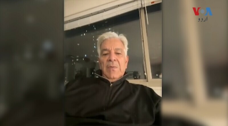 <p>Defence Minister Khawaja Asif during an interview with Voice of America on Monday. — screengrab</p>