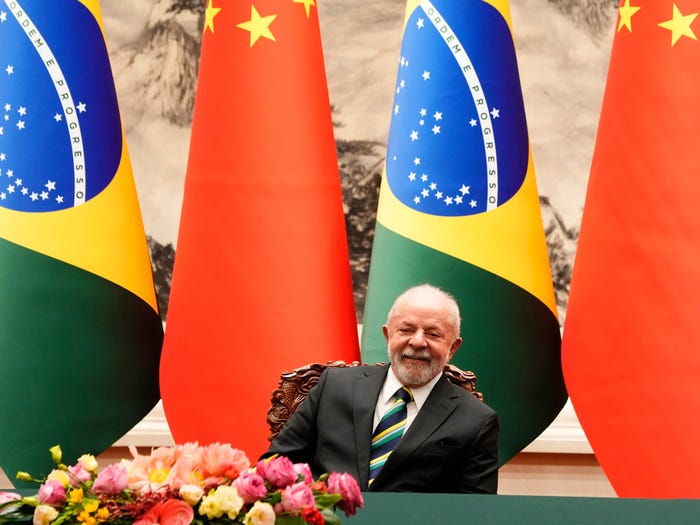 Brazilian President Luiz Inacio Lula da Silva during a signing ceremony at the Great Hall of the People on April 14, 2023 in Beijing, China.