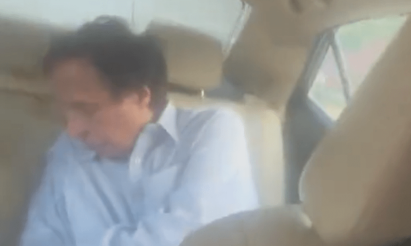PTI President Parvez Elahi while being rearrested on Tuesday. — DawnNewsTV