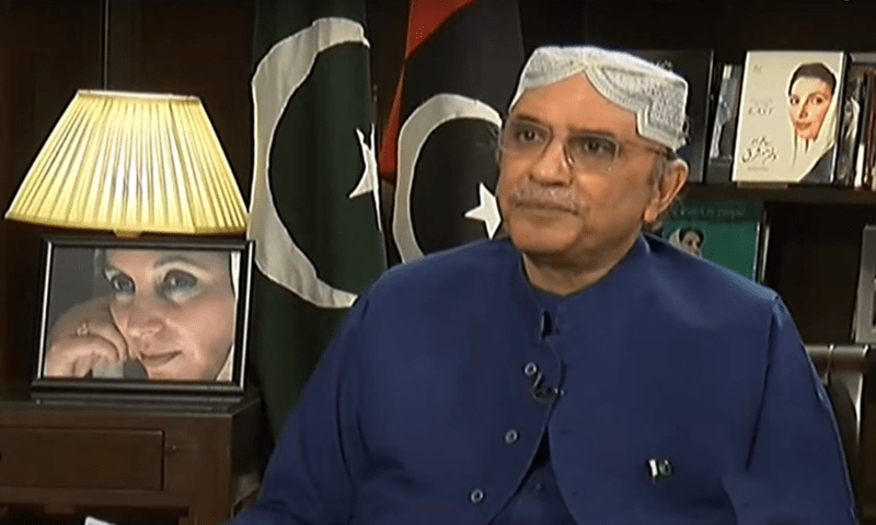 <p>PPP co-chairperson Asif Ali Zardari speaks in an interview on Friday. — Geo News screengrab</p>