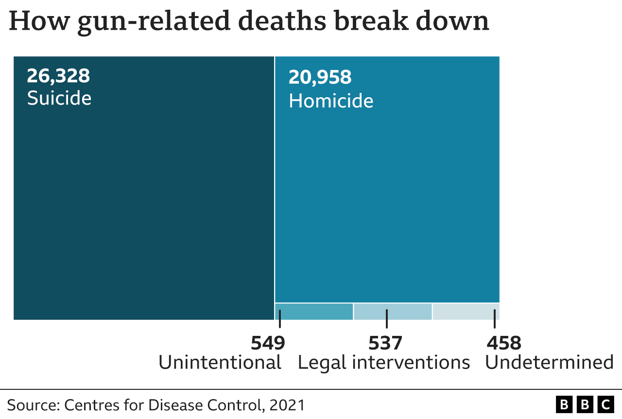 Chart showing a breakdown of gun-related deaths in the US