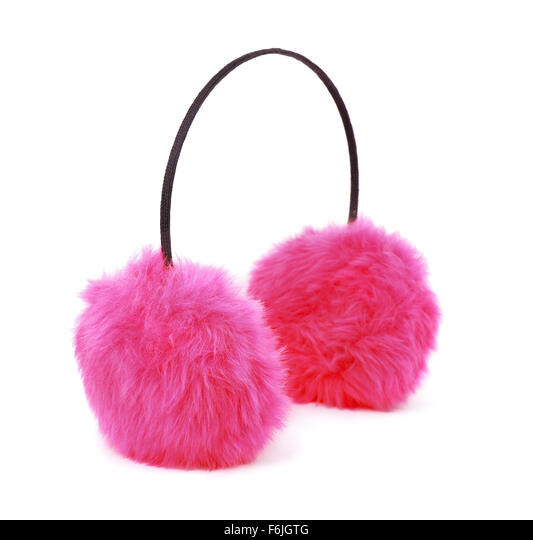 Pink winter fur earmuffs isolated on white