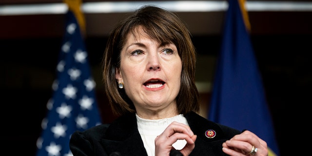 Rep. Cathy McMorris Rodgers, R-Wash., speaks during a news conference on Feb. 8, 2022.