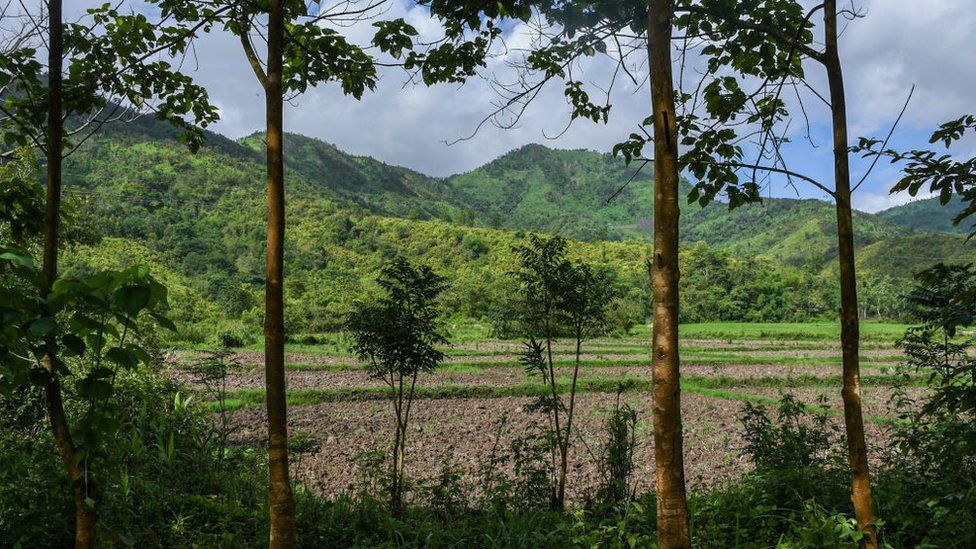 View of a barren paddy field after the outbreak of violence in Churachandpur, Manipur