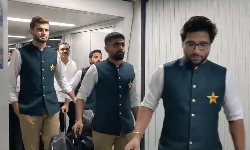 The Pakistan cricket squad lands in Hyderabad, India on Wednesday for the ICC World Cup. — screengrab