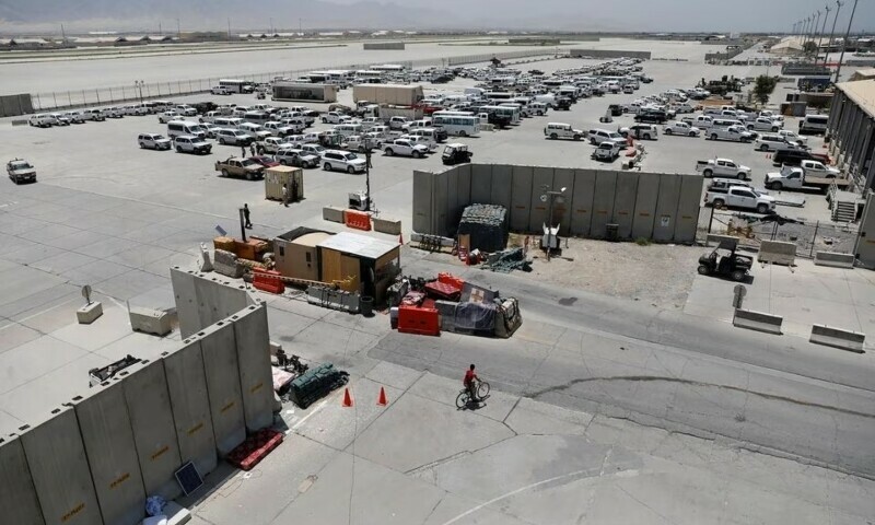<p>Parked vehicles are seen in Bagram US air base, after American troops vacated it, in Parwan province, Afghanistan, July 5, 2021. — Reuters/File</p>