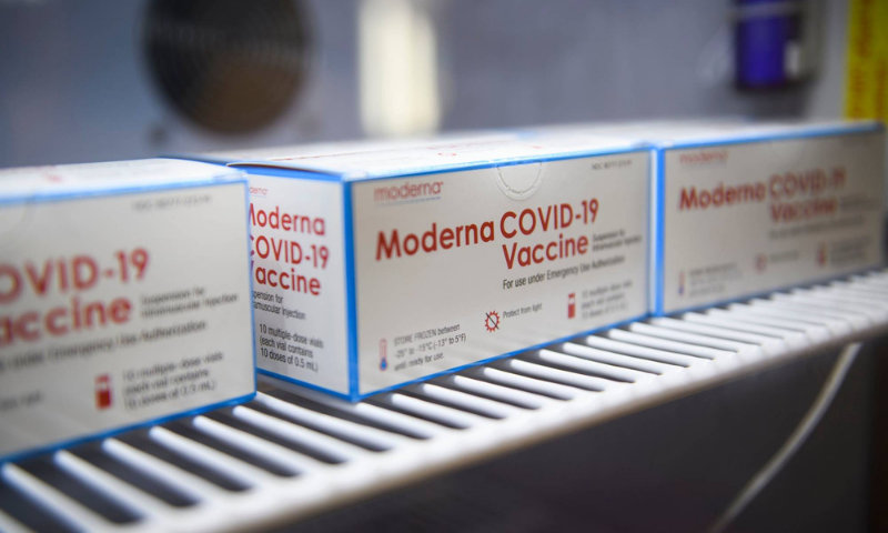Boxes containing vials of the Moderna Covid-19 vaccine are seen in this file photo. — AFP/File