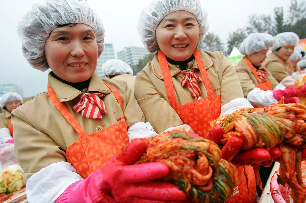 South Korean housewives with kimchi