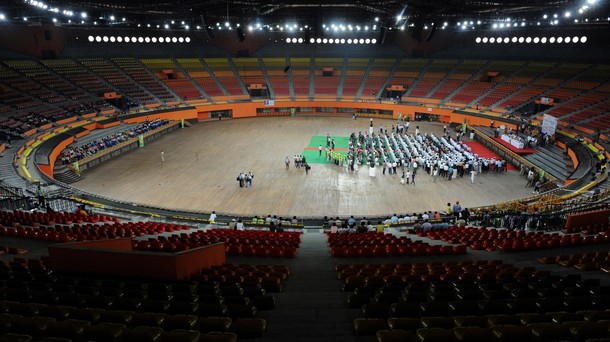 The+Indira+Gandhi+Indoor+Gymnastics+Stadium+with+a+seating+capacity+of+15,000+during+a+inauguration+ceremony+ahead+of+the+forthcoming+Commonwealth+Games+2010.jpg
