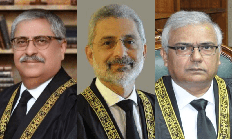  This photo combo shows Justice Athar Minallah (L), CJP Qazi Faez Isa (C) and Justice Aminuddin Khan (R). — Supreme Court website 
