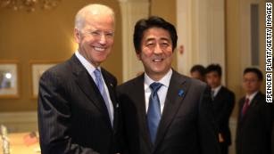 Joe Biden meets  Shinzo Abe in New York City in 2014.