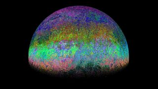 Highly stylized view of Jupiter's icy moon Europa.