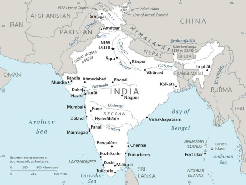 Map, of, India, with, city, names