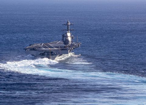 atlantic ocean oct 29, 2019 uss gerald r ford cvn 78 conducts high speed turns in the atlantic ocean ford is at sea conducting sea trials following the in port portion of its 15 month post shakedown availability us navy photo by mass communication specialist 3rd class connor loessin