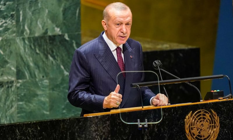 Turkish President Tayyip Erdogan speaks during the 76th Session of the General Assembly at UN Headquarters in New York, US, on September 21. — Reuters