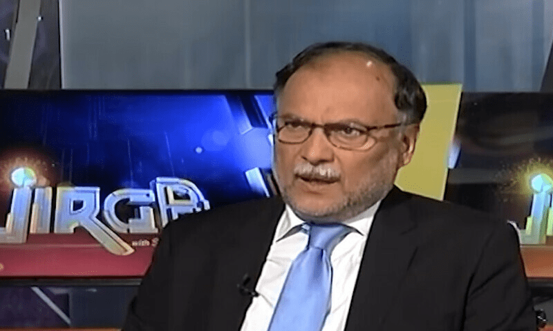 Planning Minister Ahsan Iqbal talking on Geo News programme ‘Jirga’, which was aired on Saturday night. — Screengrab from Geo News YouTube