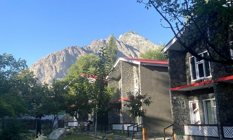  A early morning view from the Apricot and Spring Resort in Skardu. 