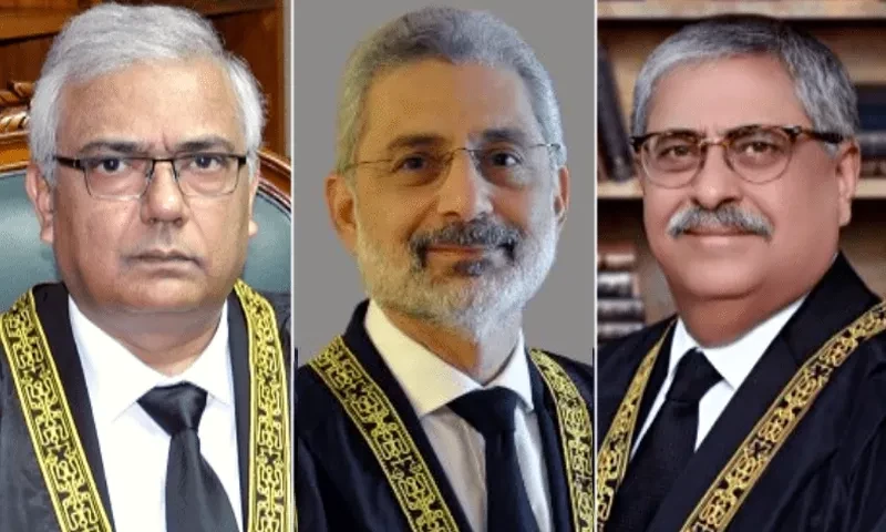 This photo combo shows Justice Aminuddin Khan, Chief Justice of Pakistan Qazi Faez Isa and Justice Athar Minallah. — SC website