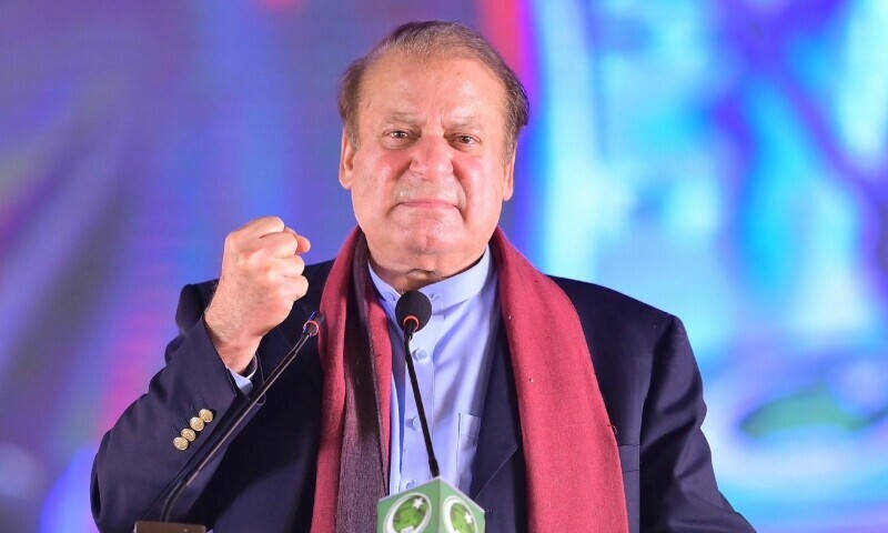 PML-N supremo Nawaz Sharif is pictured at a rally at Minar-i-Pakistan in Lahore on Oct 21 following his return to Pakistan. — Photo courtesy: PML-N/X