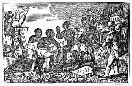 Enslaved people unloading a ship’s cargo of ice from Maine at Grenada.