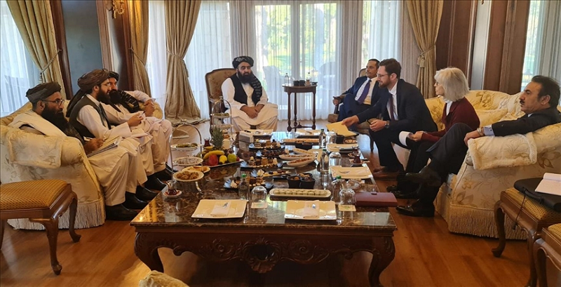 afghanistan s acting foreign minister amir khan muttaqi met qatar s deputy prime minister sheikh mohammed bin abdul rahman al thani and us special representative tom west photo afghan foreign ministry