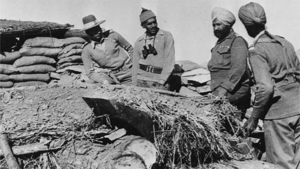 November 1962: Indian officers occupying one of the forts in the Ladakh region of northern India during border clashes between India and China.