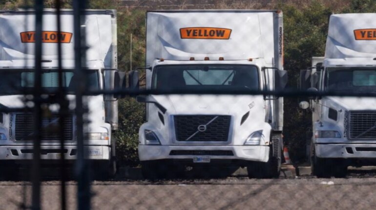 Semi truck trailers are pictured at freight trucking company Yellow’s terminal near the Otay Mesa border crossing between the U.S. and Mexico, after the company filed for bankruptcy protection, in San Diego, California, U.S., August 7, 2023 (Reuters)