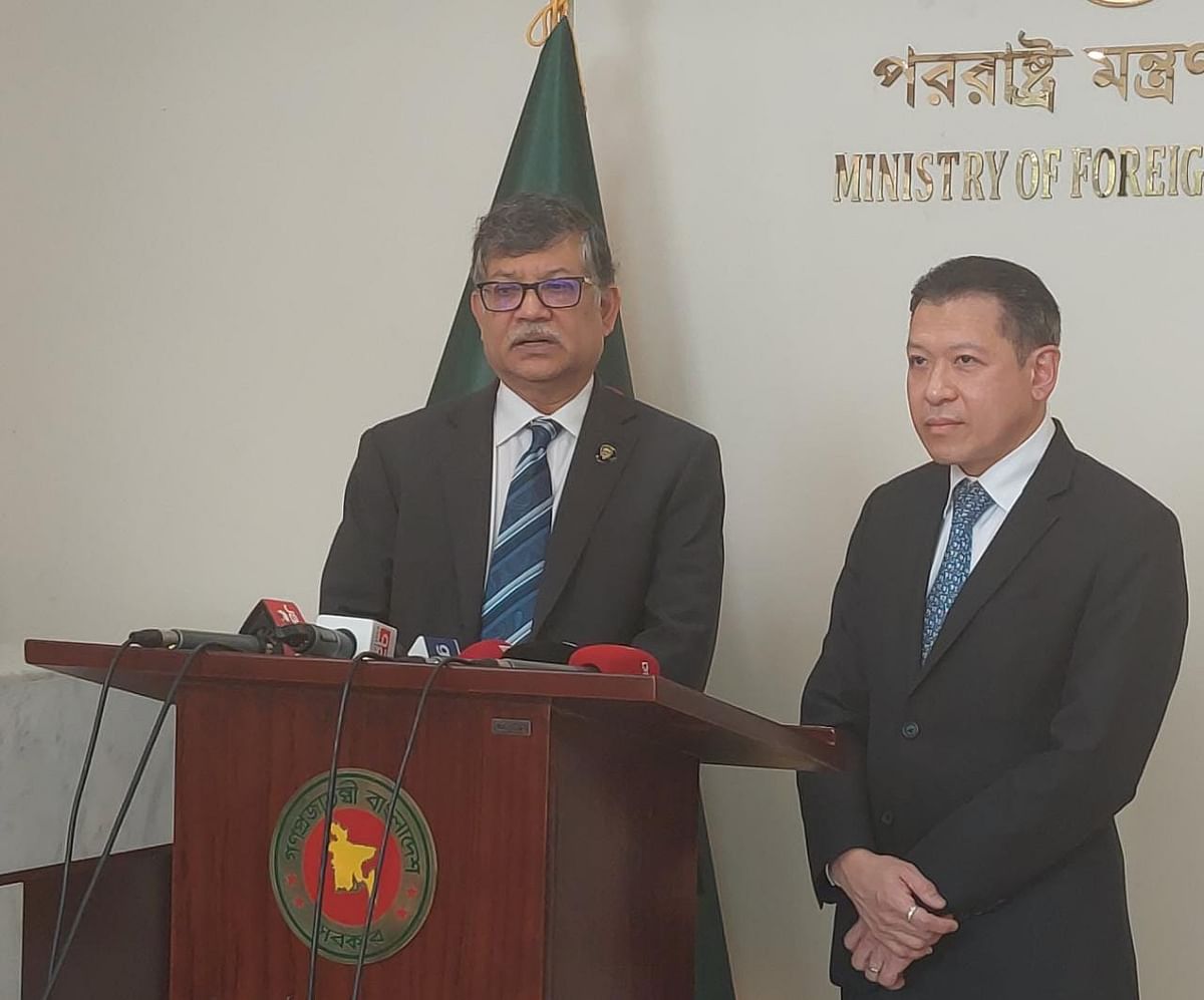 Foreign secretary Masud Bin Momen addressing the journalists after the third 'Foreign Office Consultation' meeting at the foreign ministry today