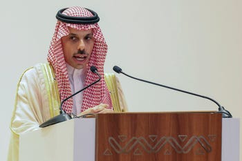 Saudi Arabia's Foreign Minister Prince Faisal bin Farhan speaks during a news conference with Secretary of State Antony Blinken, not pictured, at the Intercontinental Hotel in Riyadh, Saudi Arabia, last Thursday.