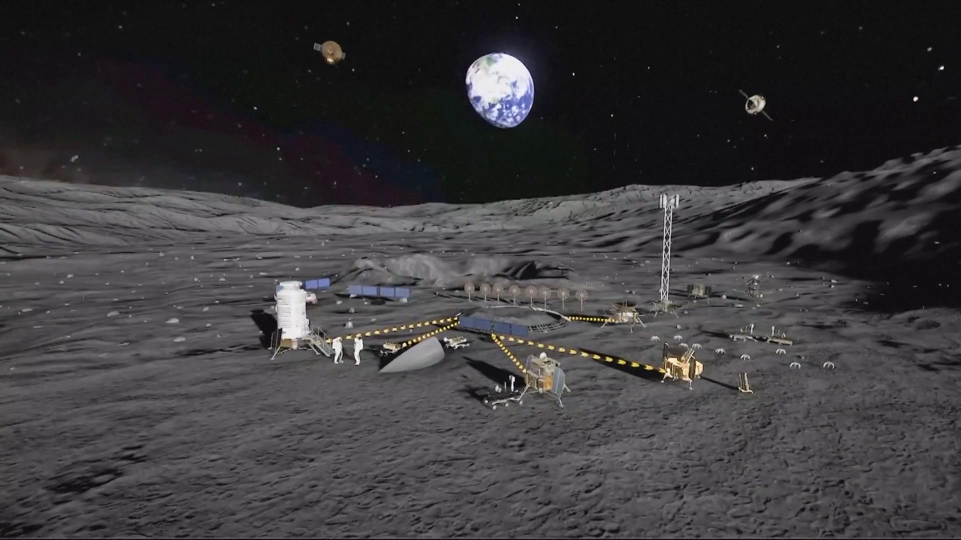 Animation showing basic structure of lunar research station. /CMG