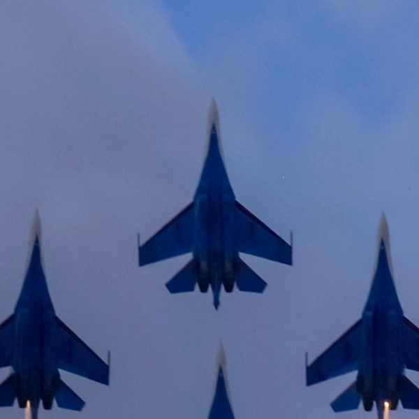 Russian Su-35 fighter jets perform during an air show in 2021.