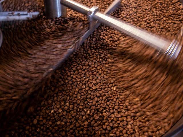 Coffee beans are roasted at Caphe Roasters in Philadelphia, Pa.