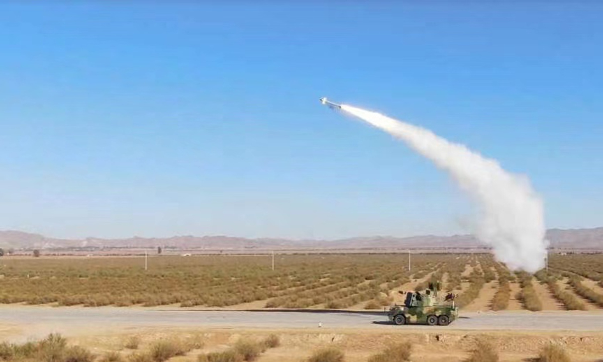 An HQ-17AE troop-accompanying field air defense missile system in action. Photo: Courtesy of CASIC