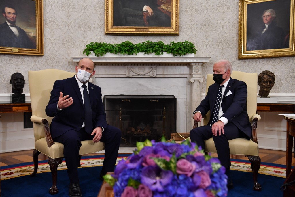Israeli Prime Minister Naftali Bennett and US President Joe Biden meet in Washington on 27 August 2021 (AFP)