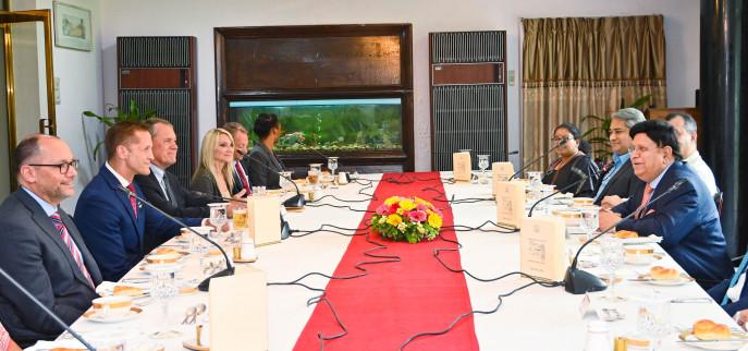 The foreign minister during a meeting with the visiting members of the United States Congress at the State Guest House Padma on 13 August. Photo: Courtesy