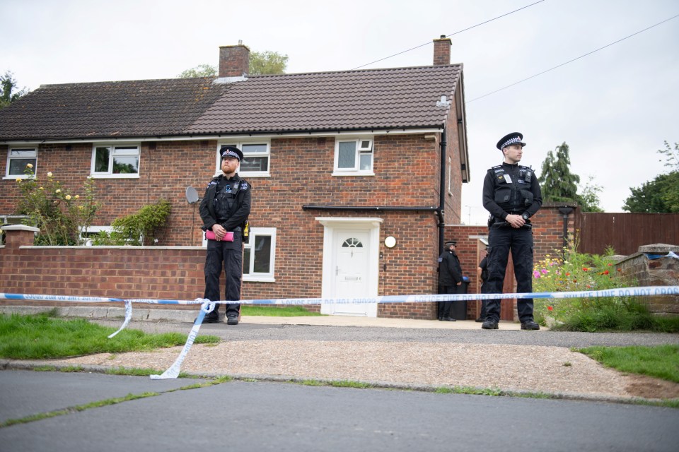 Cops taped off dad Urfan Sharif's home in Horsell, near Woking, where Sara was found last Thursday