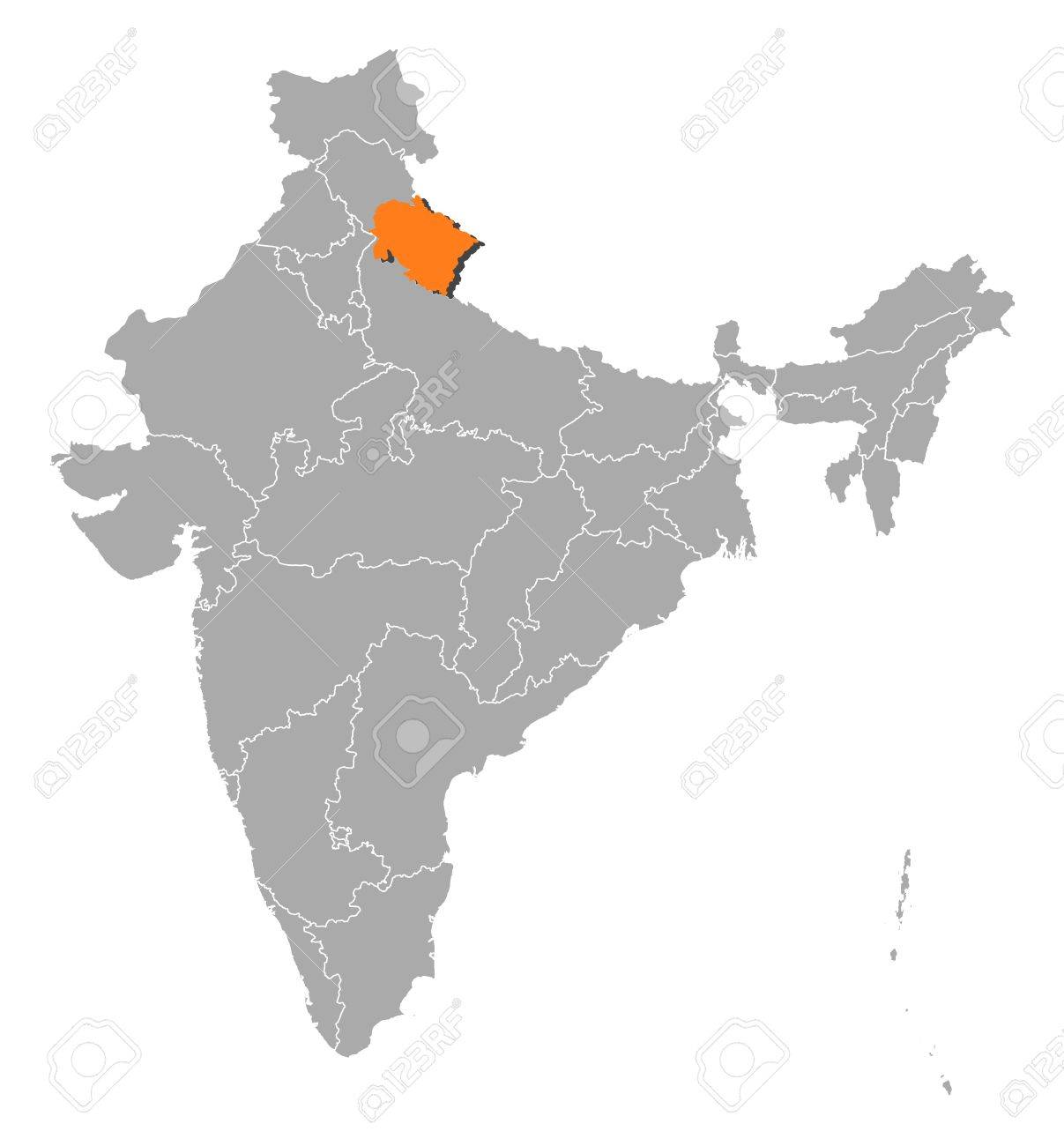 11451694-political-map-of-india-with-the-several-states-where-uttarakhand-is-highlighted-.jpg