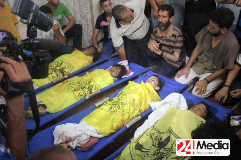 4 Palestinian children killed by Israeli naval fire on July 16, 2014.jpg