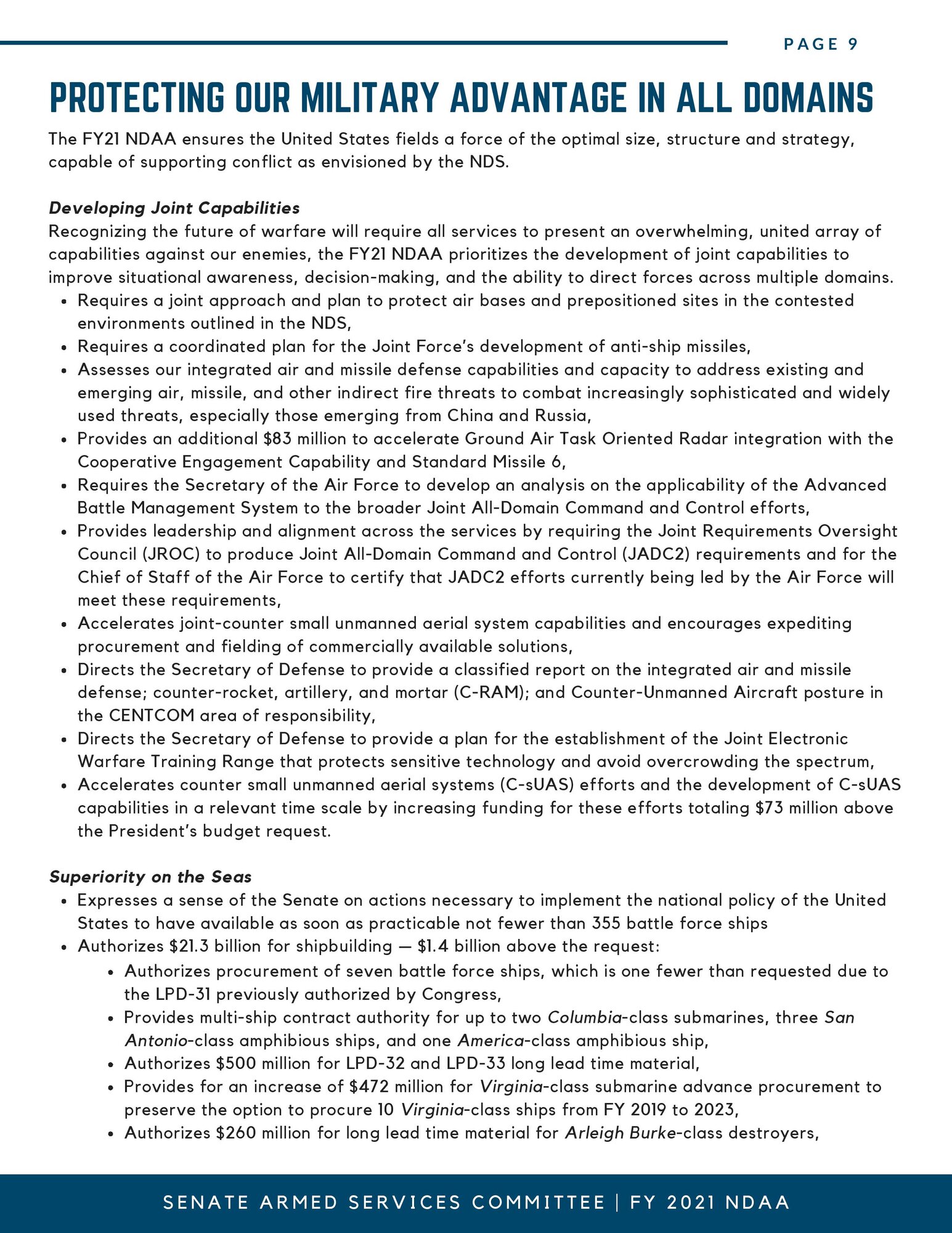 Summary Of U.S. National Defense Authorization Act (Fiscal Year 2021 ...