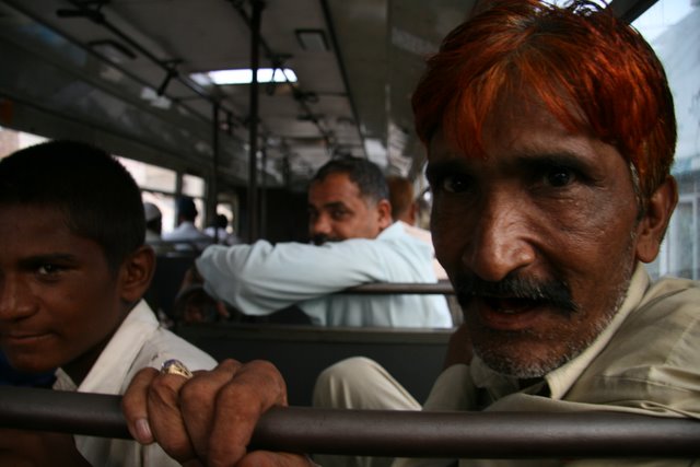 IMG_1818 Pakistan Lahore orange hair man on bus.JPG