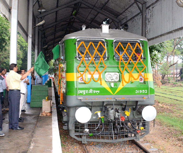 Shri V P Pathak, GM flagging off the First Loco with toilet facility in CLW on 1-6-17.jpg