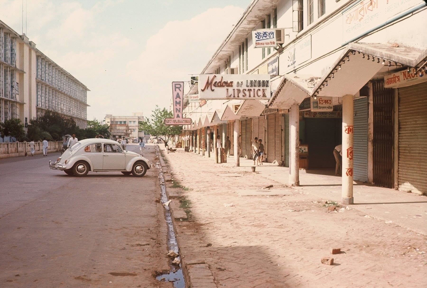 Street scene of Baitul Mukarram Market area, beside the G.P.O. Dhaka, Bangladesh (1967).jpg