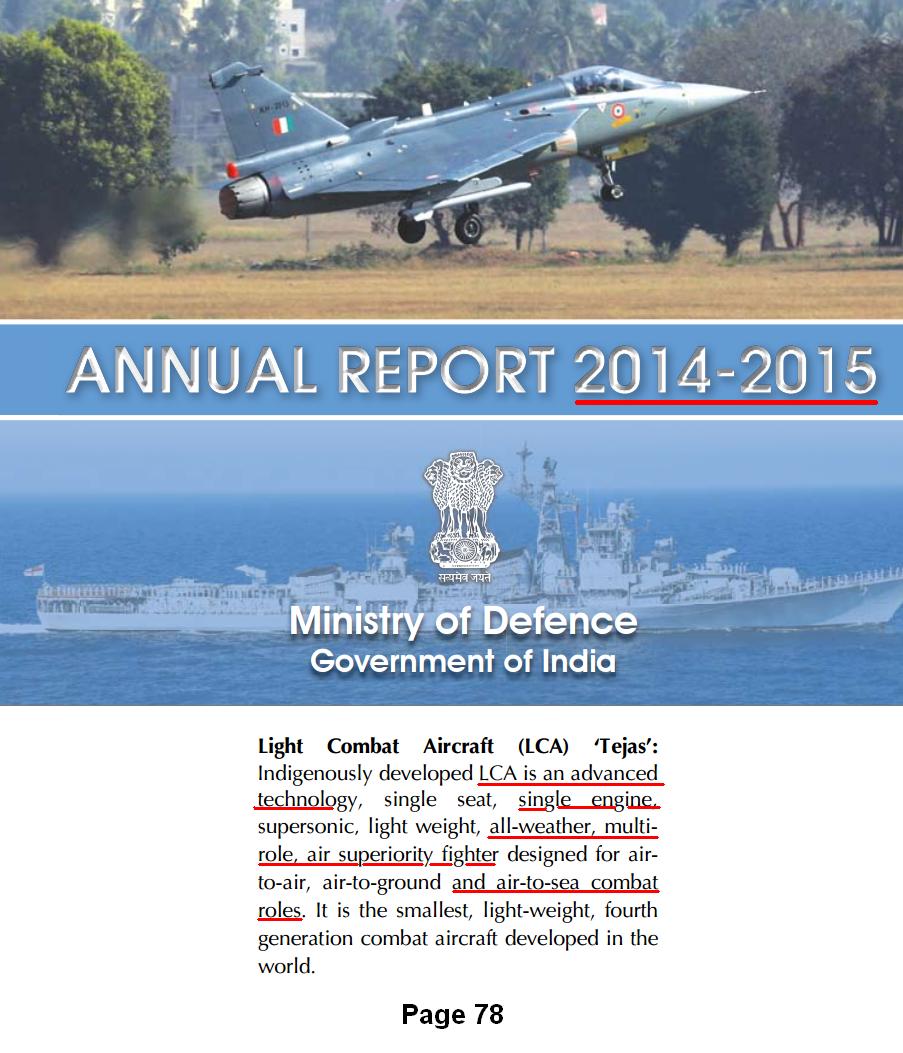 Tejas as define in indian MoD 2014-2015 Annual report.JPG