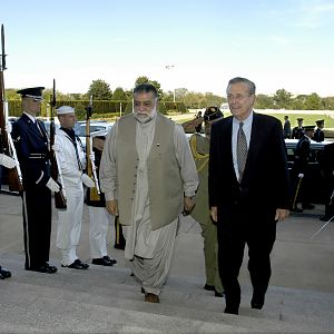 Prime Minister Jamali's visit to the Pentagaon (General TM Malik in the bac