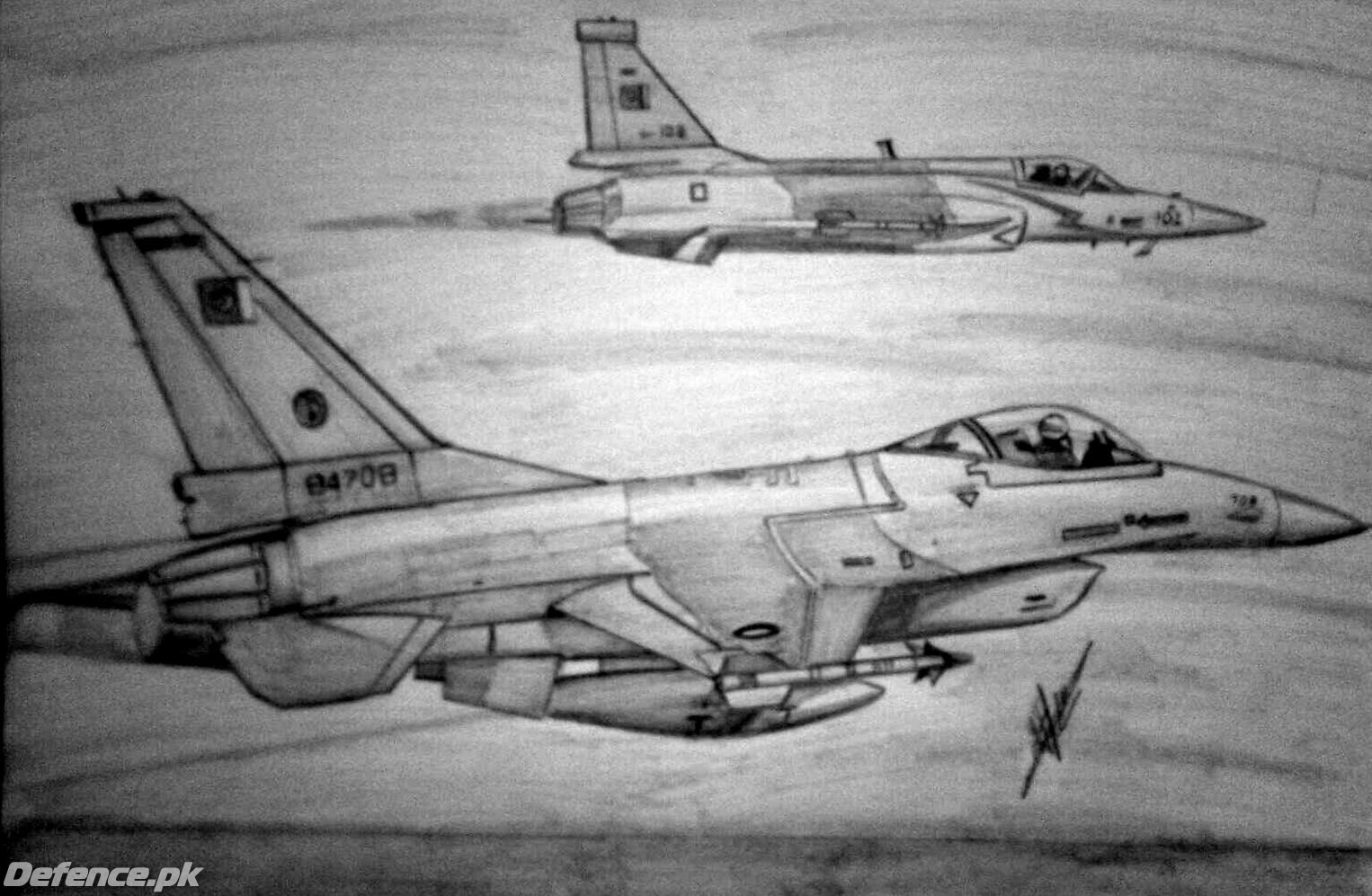 f-16 / jf-17 sketch by humza tariq